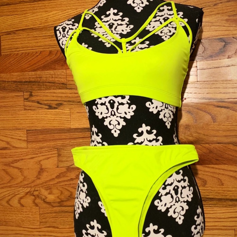 NWT Neon Green High Waist Cut Bikini Swimwear Set